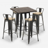 set 4 sgabelli legno metallo vintage tavolino alto bar 60x60cm axel black Sconti