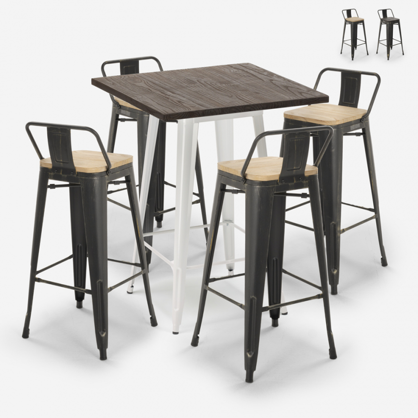 set tavolino legno metallo alto bar 60x60cm 4 sgabelli vintage axel white Promozione set tavolino legno metallo alto bar 60x60cm 4 sgabelli vintage axel white Promozione