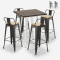 set tavolino legno metallo alto bar 60x60cm 4 sgabelli vintage axel white Promozione