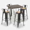 set tavolino legno metallo alto bar 60x60cm 4 sgabelli vintage axel white Saldi