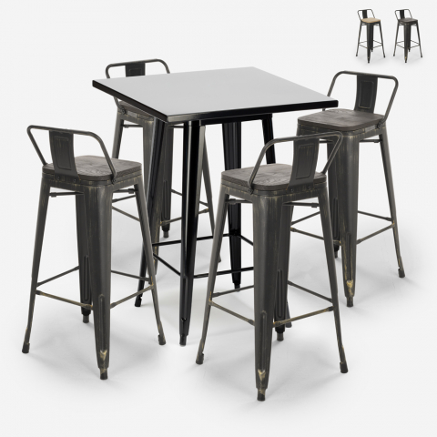 set 4 sgabelli vintage Lix tavolino alto nero industriale 60x60cm rush black Promozione