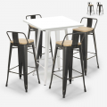 set tavolino alto bar 60x60cm bianco 4 sgabelli vintage rush white Promozione