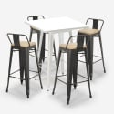 set tavolino alto bar 60x60cm bianco 4 sgabelli vintage rush white Saldi