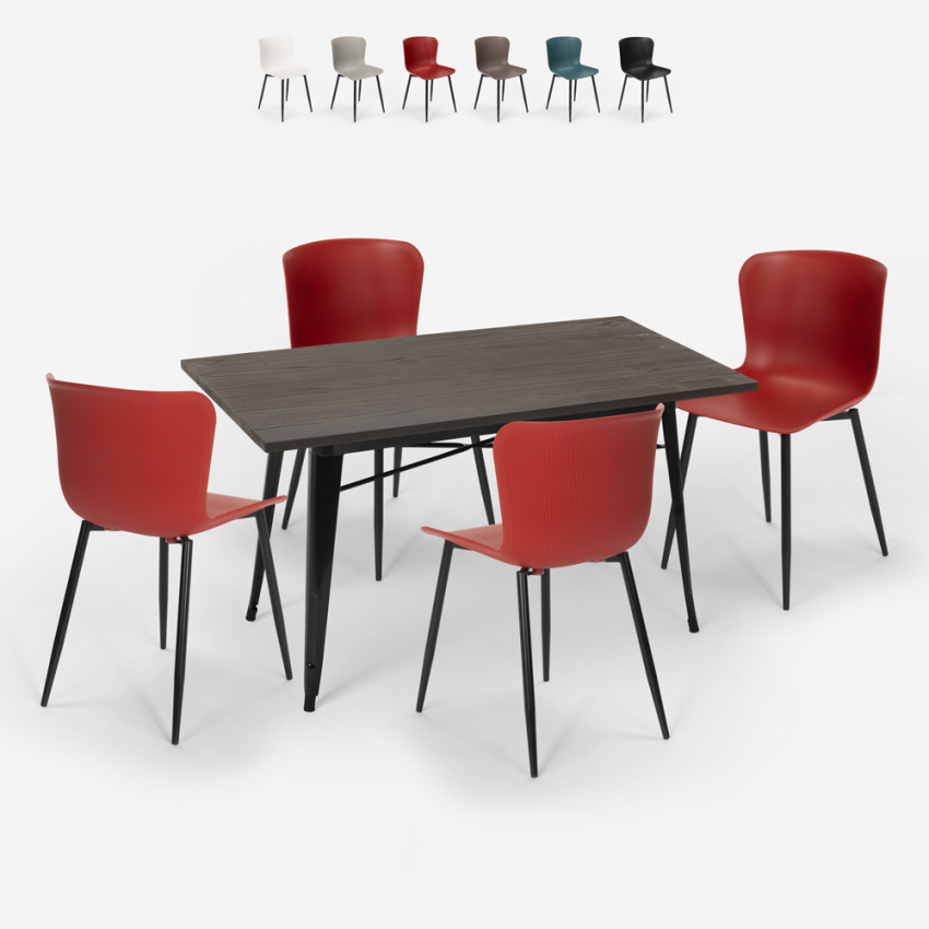 set tavolo da pranzo 120x60cm design industriale 4 sedie ruler Offerta