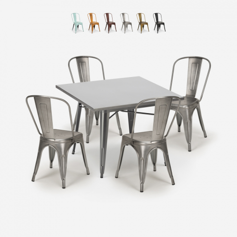 Set cucina bistrot 4 sedie vintage stile tolix tavolo industriale 80x80cm State
