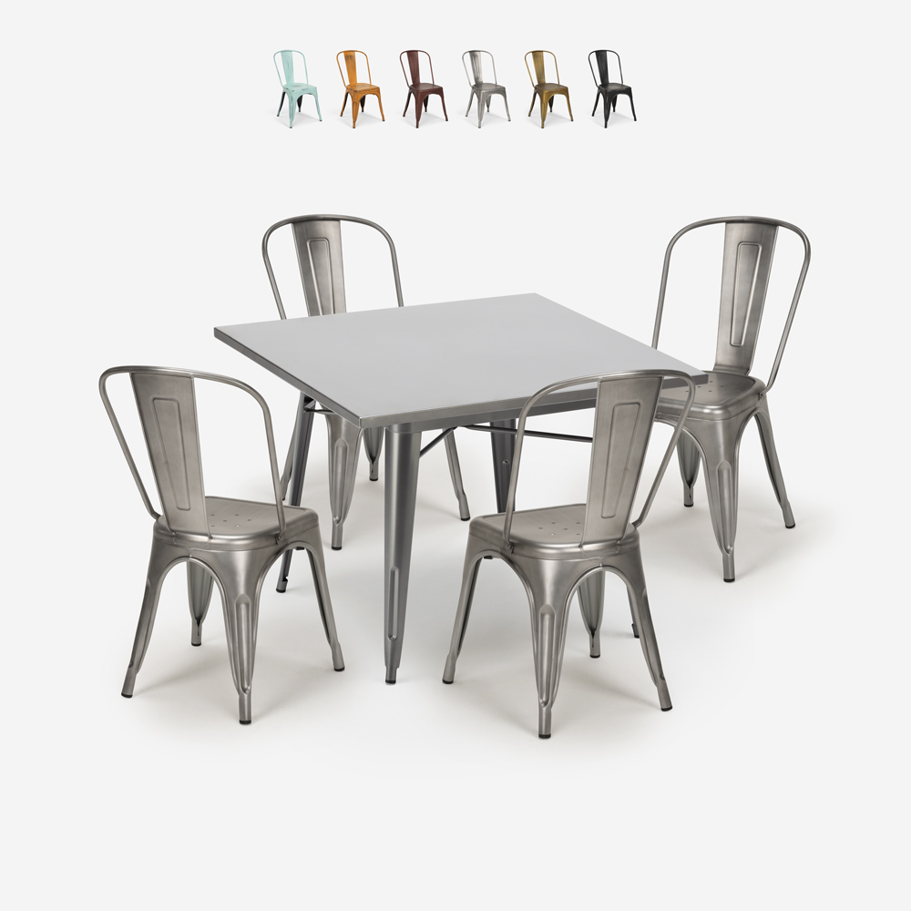 set cucina bistrot 4 sedie vintage stile tavolo industriale 80x80cm state