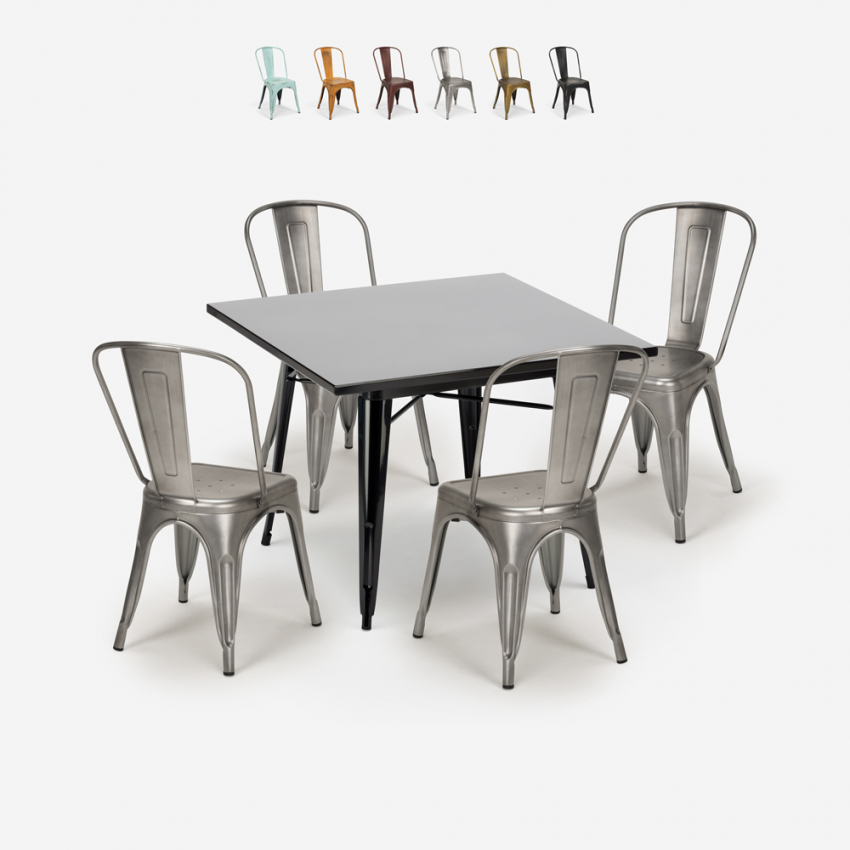 set 4 sedie vintage industriale stile tavolo nero 80x80cm state black Offerta set 4 sedie vintage industriale stile tavolo nero 80x80cm state black Offerta
