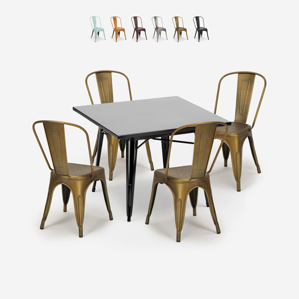 set 4 sedie vintage industriale stile tavolo nero 80x80cm state black