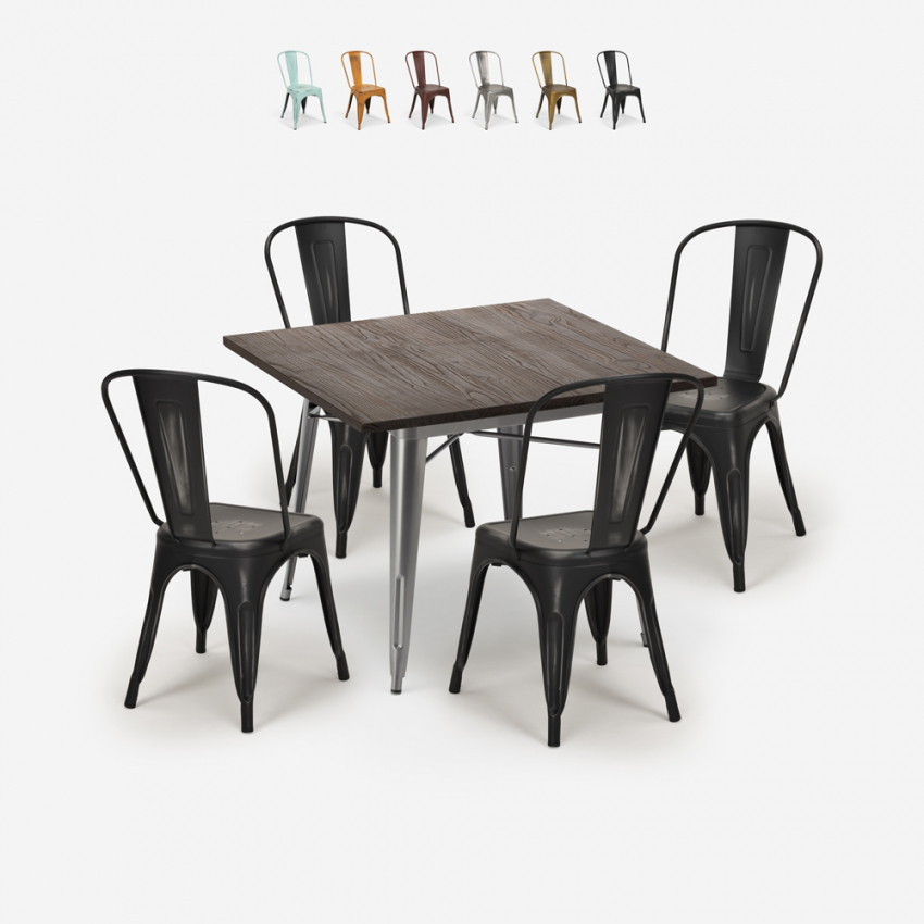 set tavolo da pranzo industriale 80x80cm 4 sedie vintage design Lix burton Sconti