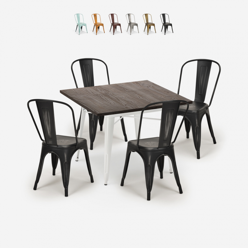 set tavolo cucina industriale 80x80cm 4 sedie design Lix burton white Saldi