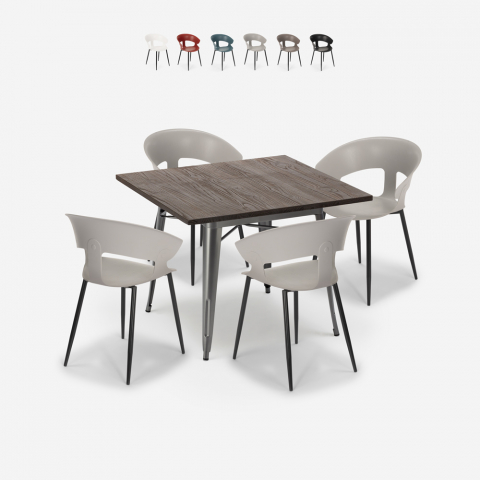 Set tavolo quadrato 80x80cm tolix industriale 4 sedie design moderno Reeve