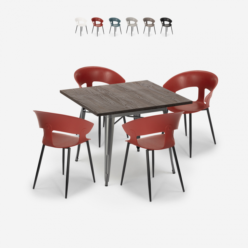set tavolo quadrato 80x80cm Lix industriale 4 sedie design moderno reeve Catalogo