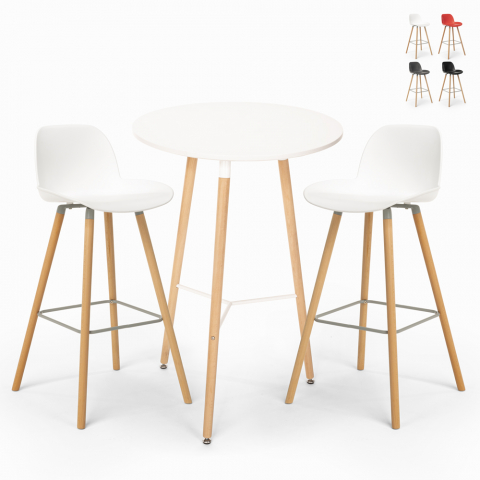 Set tavolo rotondo 60cm 2 sgabelli design scandinavo Ojala Light