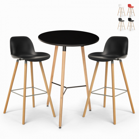 Set 2 sgabelli design tavolo alto 60cm rotondo nero Ojala Dark