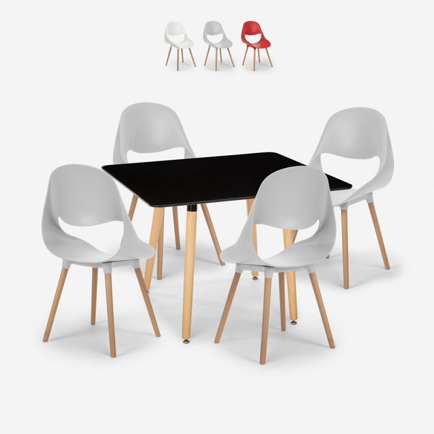 Set tavolo nero 80x80cm quadrato 4 sedie design scandinavo Dax Dark Promozione
