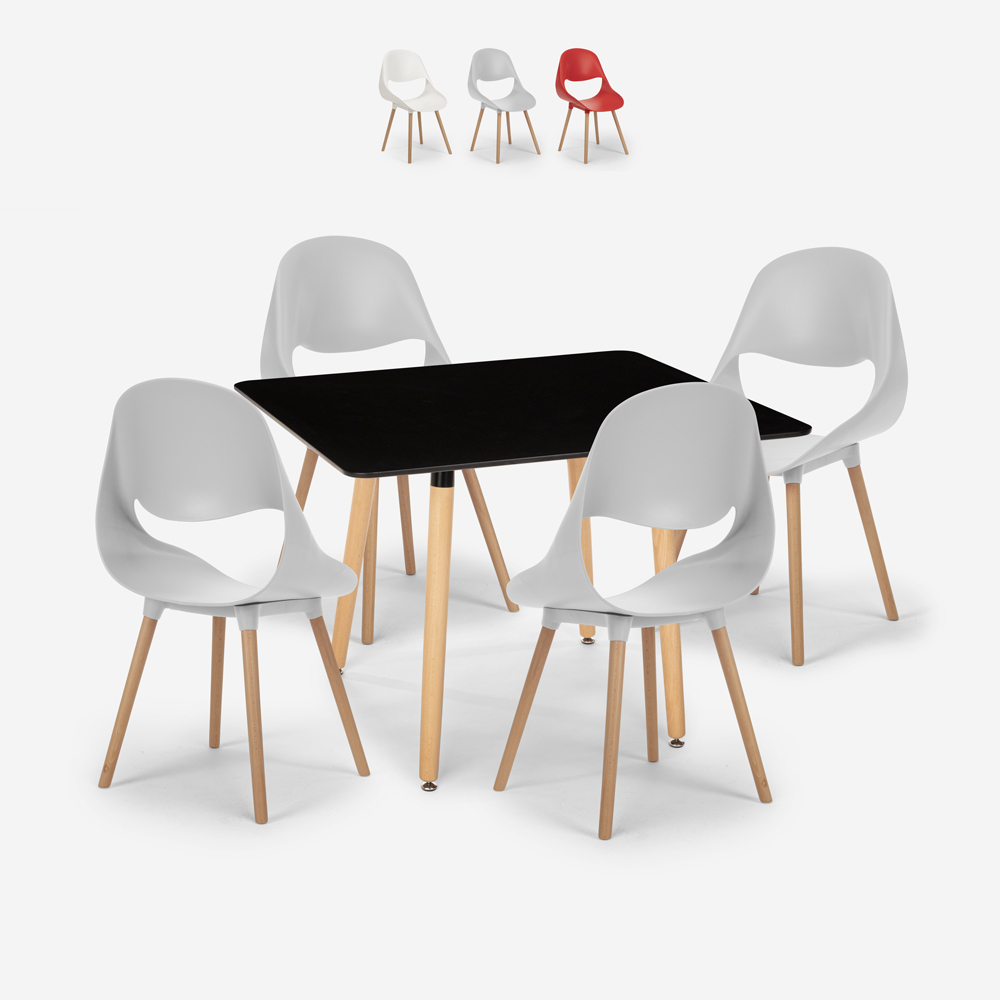 Set tavolo nero 80x80cm quadrato 4 sedie design scandinavo Dax Dark