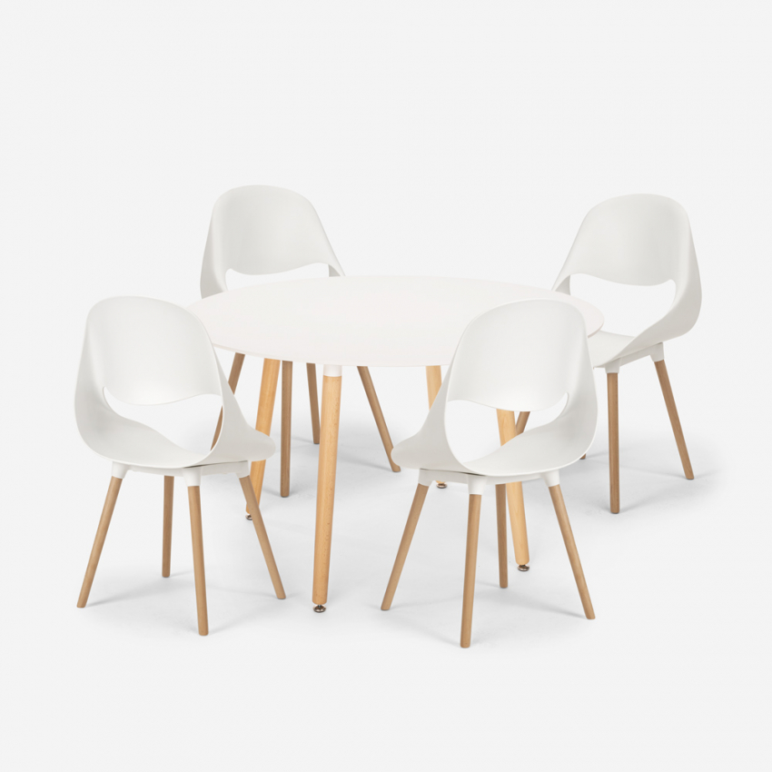 Midlan Light set tavolo bianco rotondo 100cm design scandinavo 4 sedie