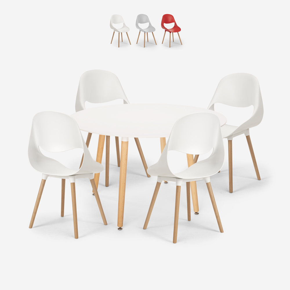 Set tavolo bianco rotondo 100cm design scandinavo 4 sedie Midlan Light