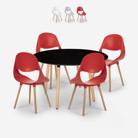 Set 4 sedie design tavolo da pranzo 100cm nero rotondo Midlan Dark