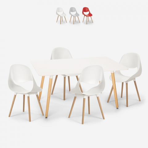 Set tavolo rettangolare 80x120cm 4 sedie design scandinavo Flocs Light