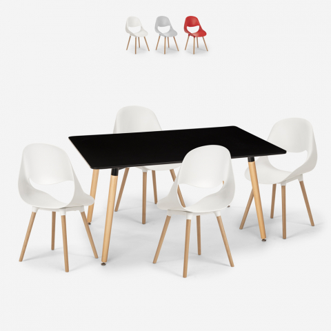 Set 4 sedie design scandinavo tavolo rettangolare 80x120cm Flocs Dark