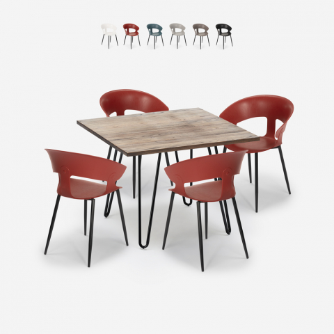 Set ristorante cucina 4 sedie moderno tavolo 80x80cm industriale Maeve