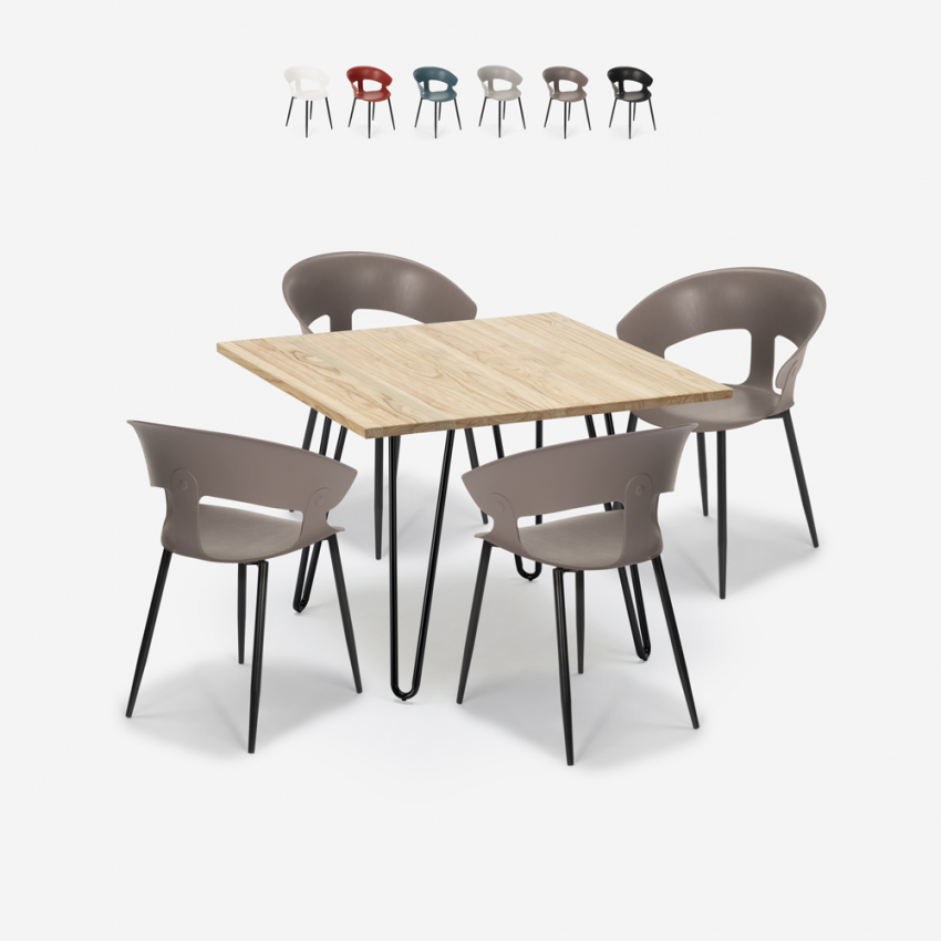 Set tavolo cucina 80x80cm industriale 4 sedie design moderno Maeve Light Saldi