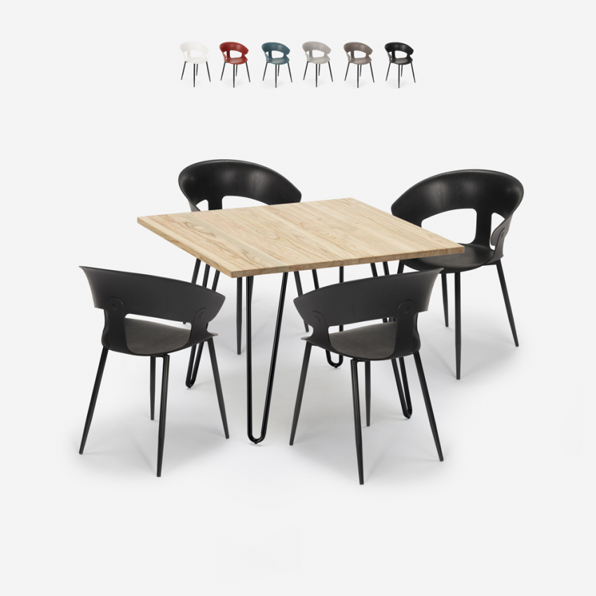 Maeve Light Set tavolo cucina 80x80cm industriale 4 sedie design moderno