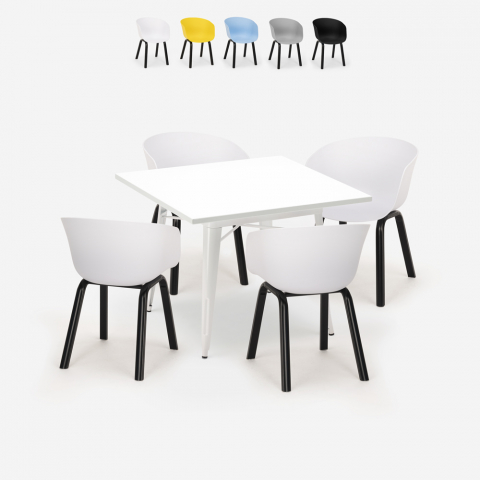 Set 4 sedie polipropilene metallo tavolo 80x80cm quadrato Krust Light