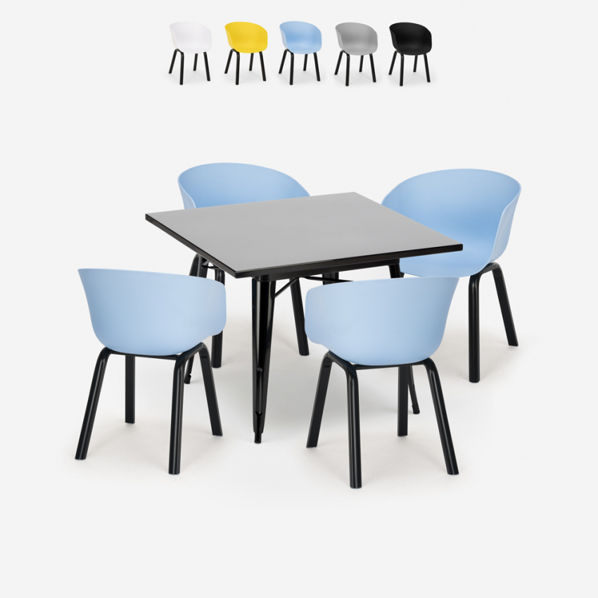 Set tavolo quadrato 80x80cm metallo 4 sedie design moderno Krust Dark Vendita
