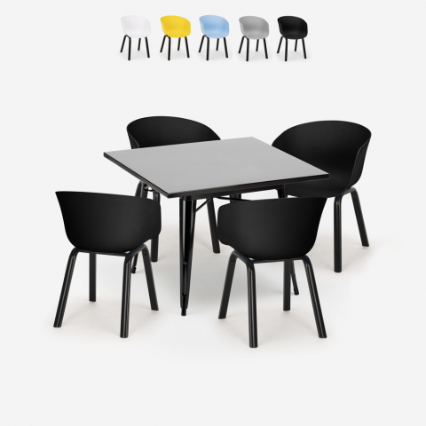 Set tavolo quadrato 80x80cm metallo 4 sedie design moderno Krust Dark Promozione