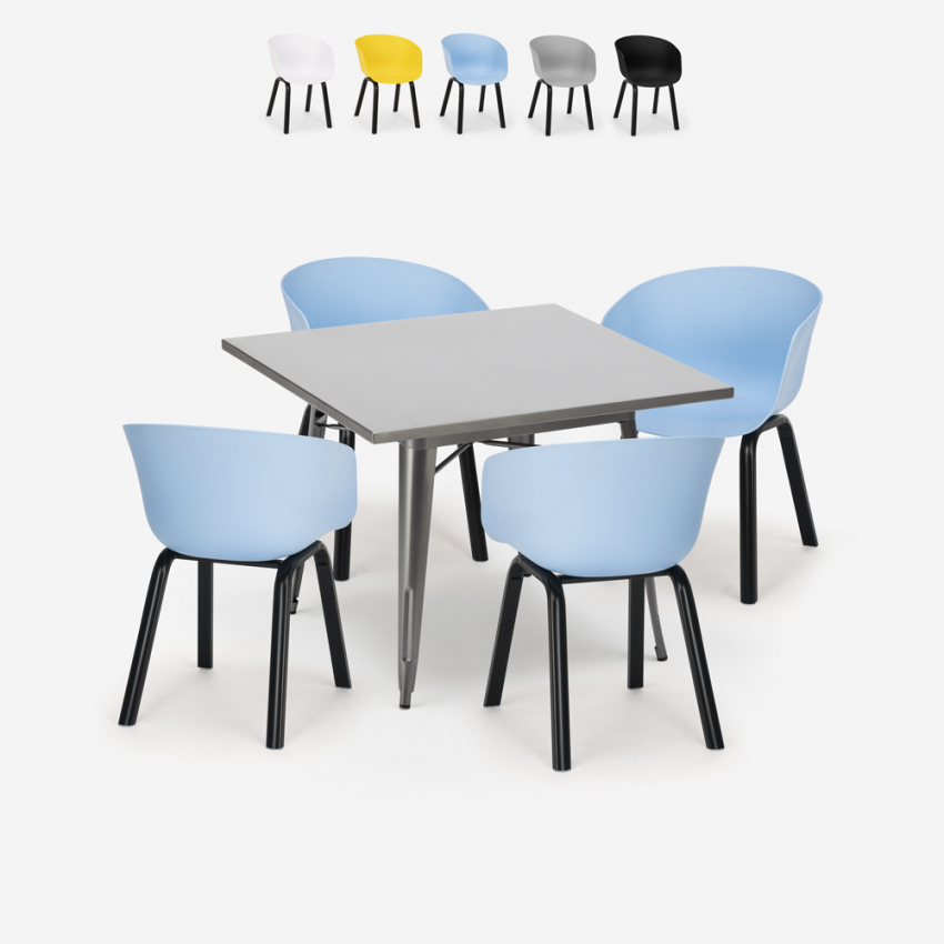 set tavolo da pranzo quadrato 80x80cm Lix 4 sedie design moderno krust Vendita