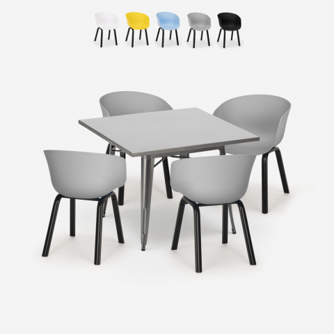 Set tavolo da pranzo quadrato 80x80cm Tolix 4 sedie design moderno Krust