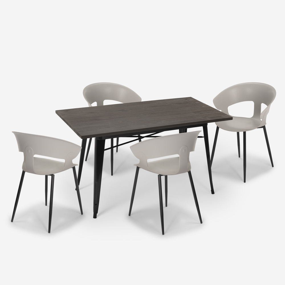 Acquista FR Dining Sets Series Tavolo da pranzo con piano in legno  riciclato con 4 sedie Tolix in nero Online - Tolix Dining Sets? Tavoli e  sedie per hotel e ristoranti 