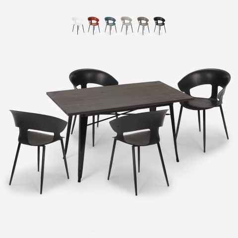 Set tavolo da pranzo cucina 120x60cm tolix 4 sedie design moderno Tecla