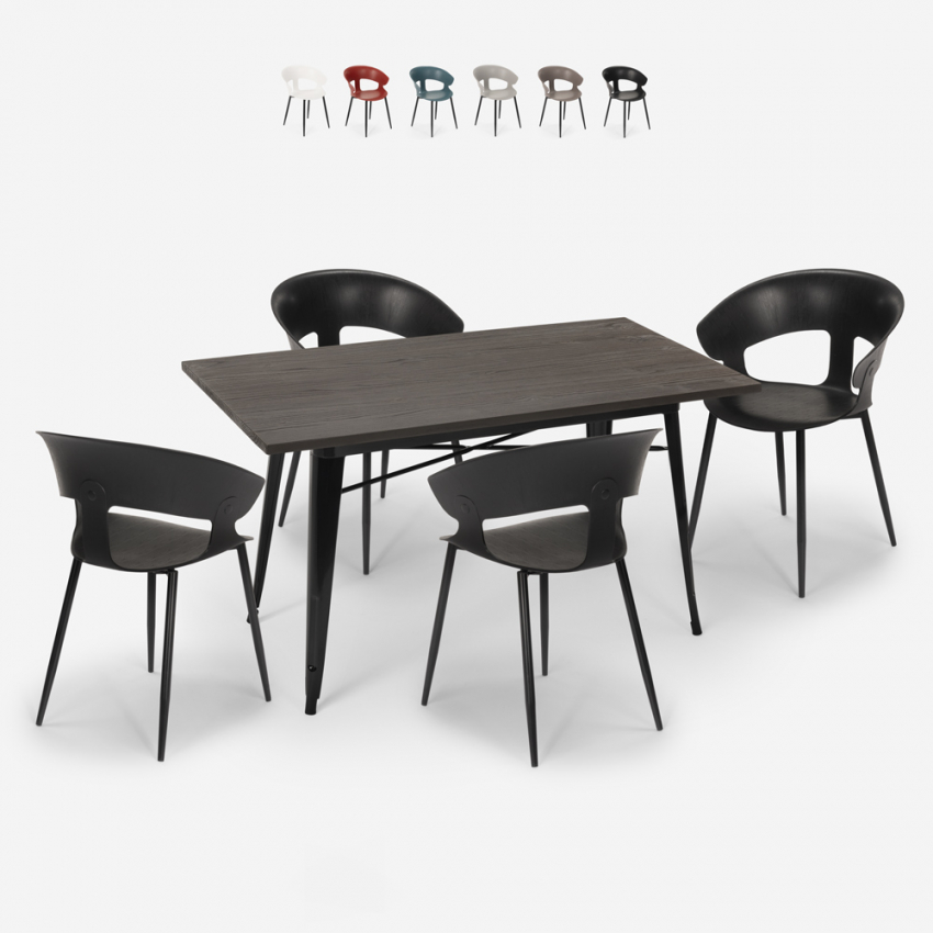 Tecla set tavolo da pranzo cucina 120x60cm tolix 4 sedie design moderno