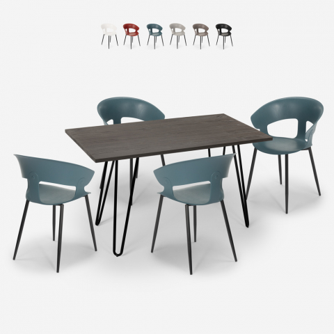 Set 4 sedie design moderno tavolo da pranzo 120x60cm industriale Sixty Promozione
