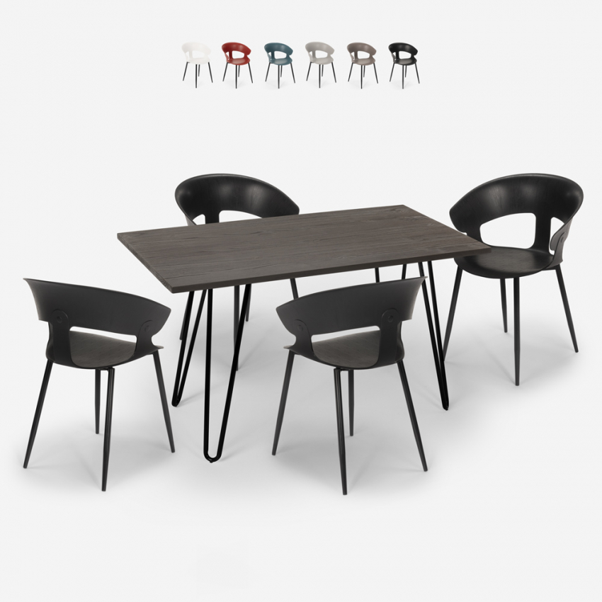 Set 4 sedie design moderno tavolo da pranzo 120x60cm industriale Sixty Sconti