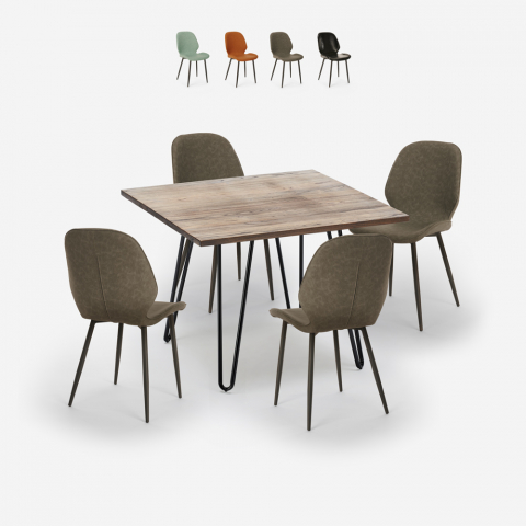 Set tavolo cucina 80x80cm industriale 4 sedie design similpelle Wright