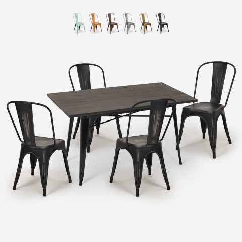 Set 4 sedie tolix vintage tavolo da pranzo 120x60cm legno metallo Summit Promozione