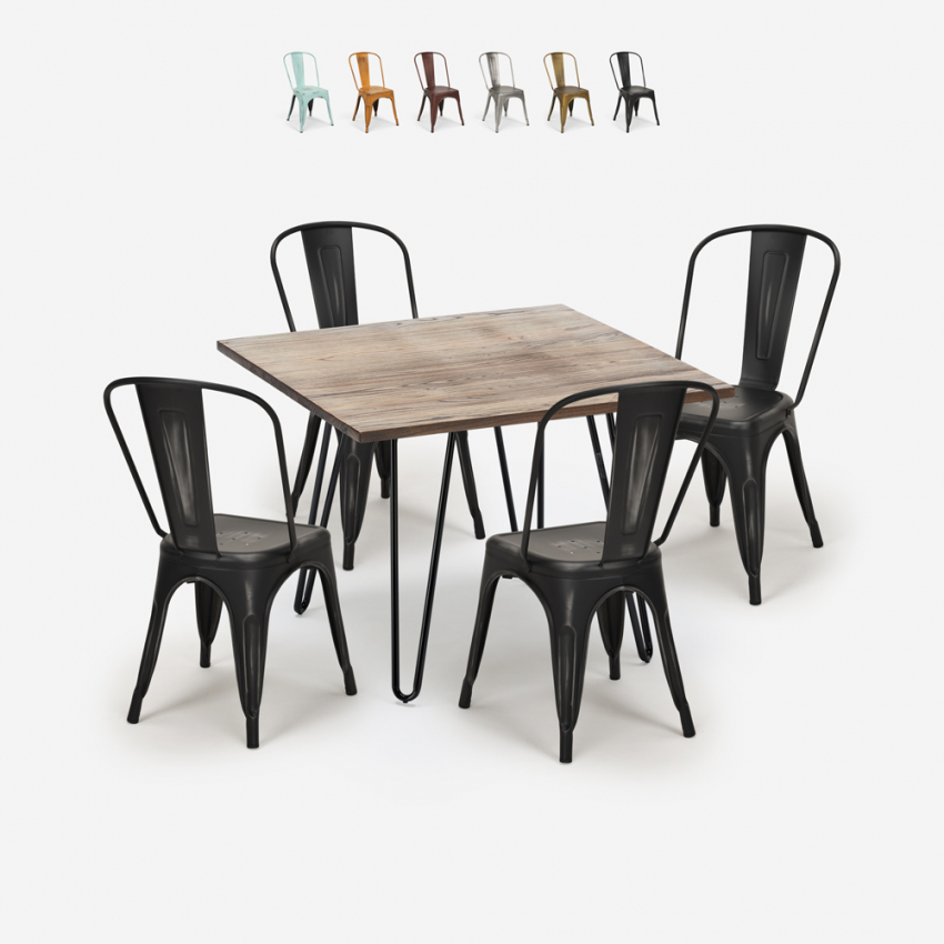 set 4 sedie stile vintage tavolo cucina 80x80cm industriale hedges Sconti