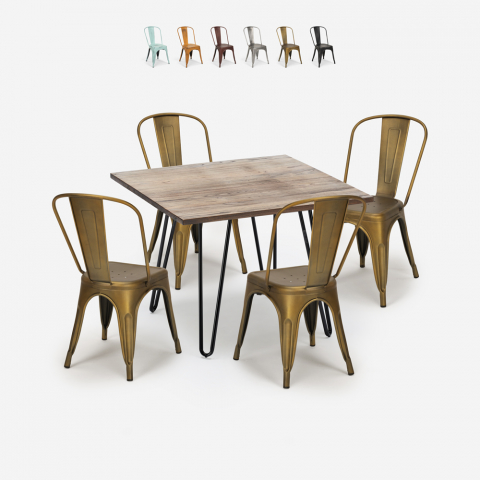 set 4 sedie stile Lix vintage tavolo cucina 80x80cm industriale hedges Promozione