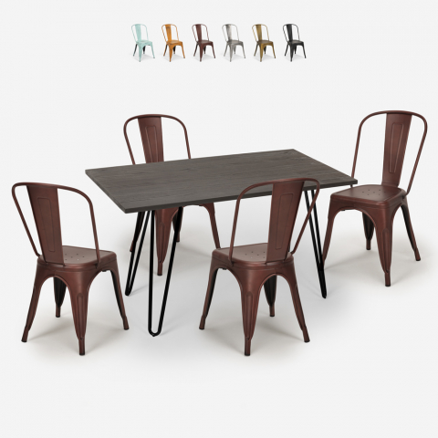 Set tavolo da pranzo 120x60cm legno metallo 4 sedie tolix vintage Weimar