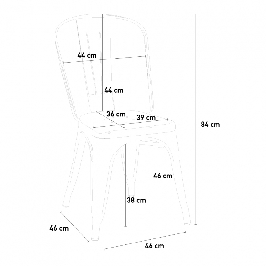 CALIFORNIA, Set tavolo e sedie stile Tolix, 4x sedia, 120x60cm