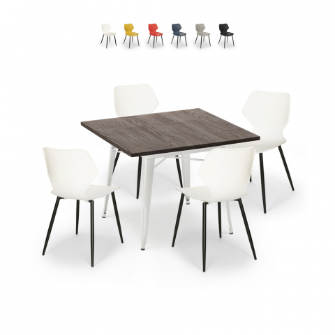 Set tavolo quadrato 80x80cm Tolix cucina bar 4 sedie design Howe Light Promozione