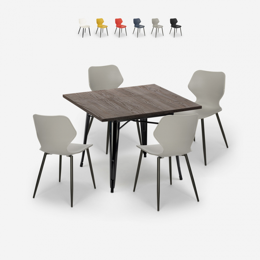 set 4 sedie polipropilene tavolo Lix 80x80cm quadrato metallo howe dark Sconti