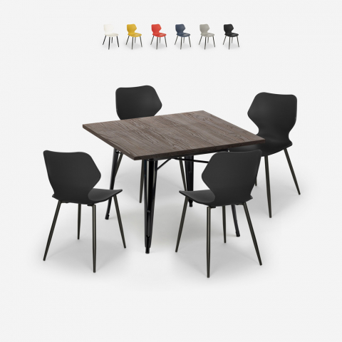 Set 4 sedie polipropilene tavolo Tolix 80x80cm quadrato metallo Howe Dark