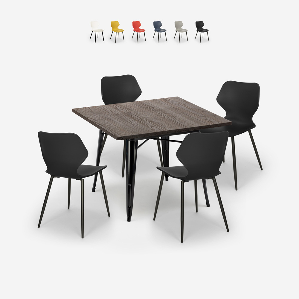 set 4 sedie polipropilene tavolo 80x80cm quadrato metallo howe dark