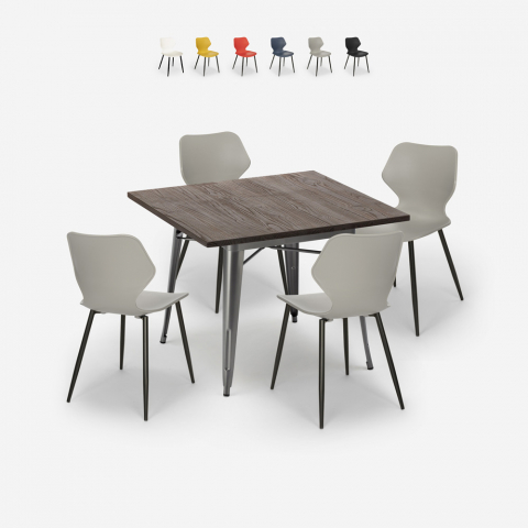 Set bar cucina tavolo quadrato 80x80cm Tolix 4 sedie design moderno Howe