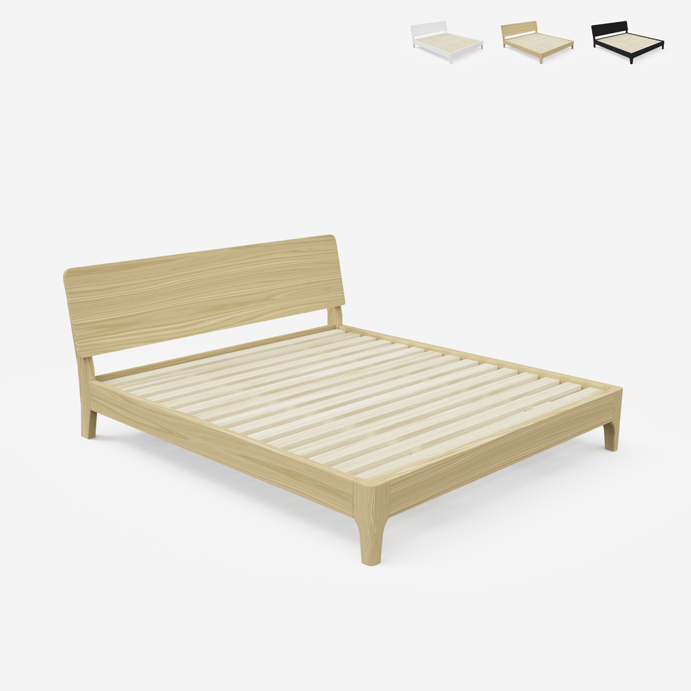 Letto matrimoniale design moderno in legno 160x190cm doghe testata Linz